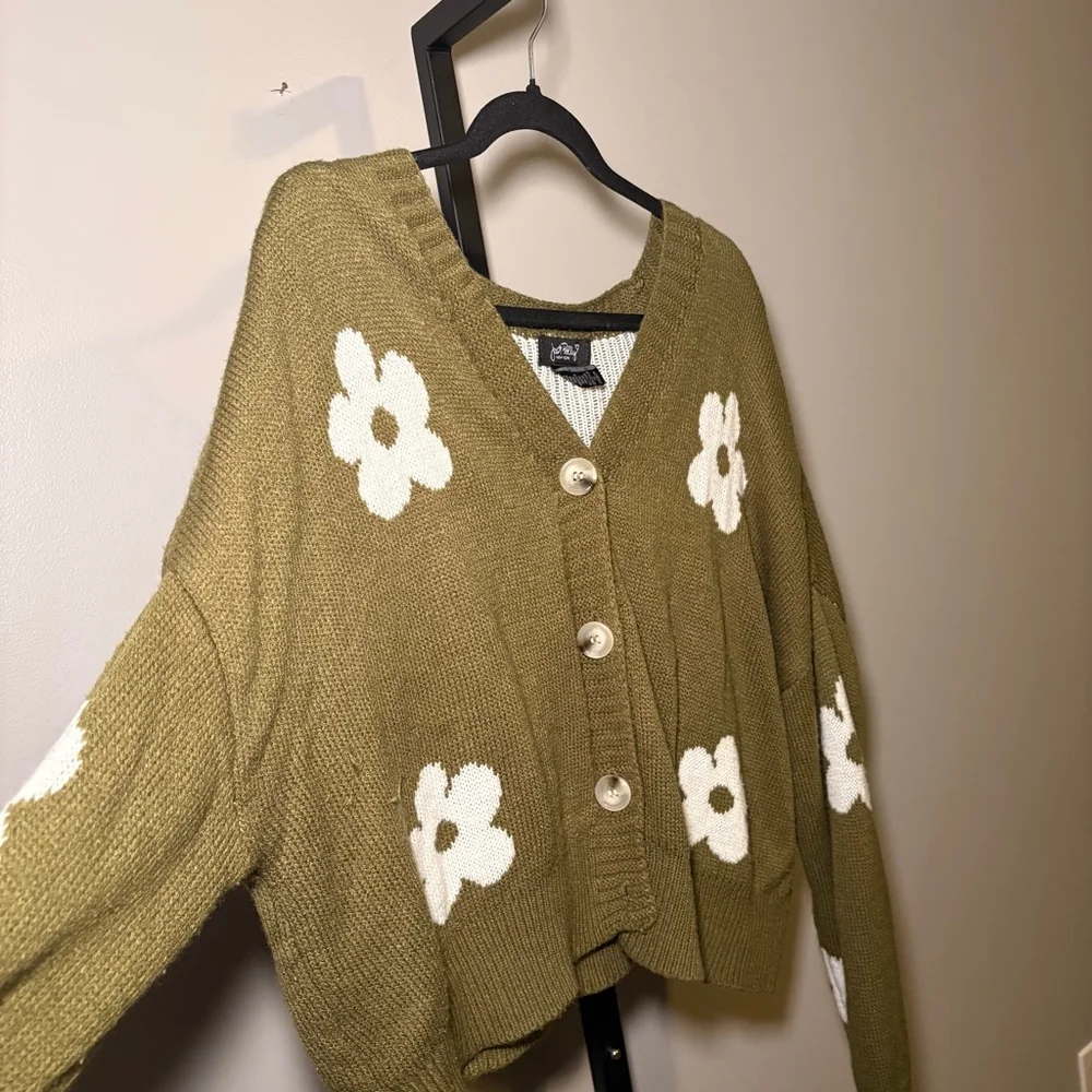 Women's Just Polly New York Olive Green Floral Cardigan L - Picture 2 of 4